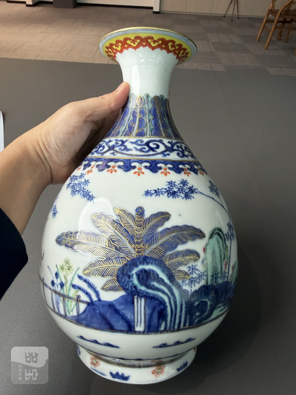 清光绪 青花加彩竹石芭蕉图玉壶春瓶 - 图4